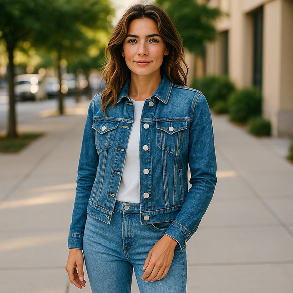 Gap Denim Jacket Womens XS Blue Jean Fitted Button Up Pockets Chore Y2K 80's - Picture 11 of 11